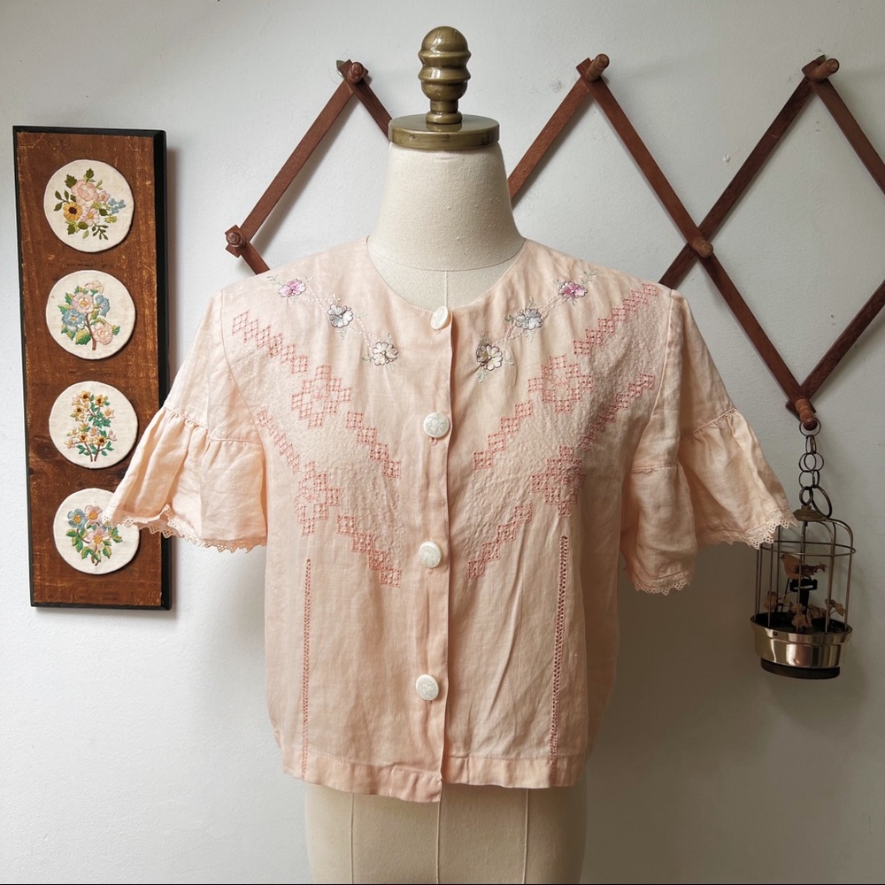 Vintage Embroidered Button Down Top